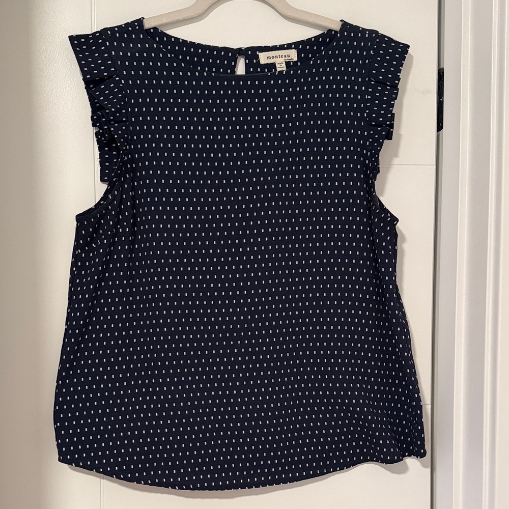 Monteau Navy and White Patterned Blouse